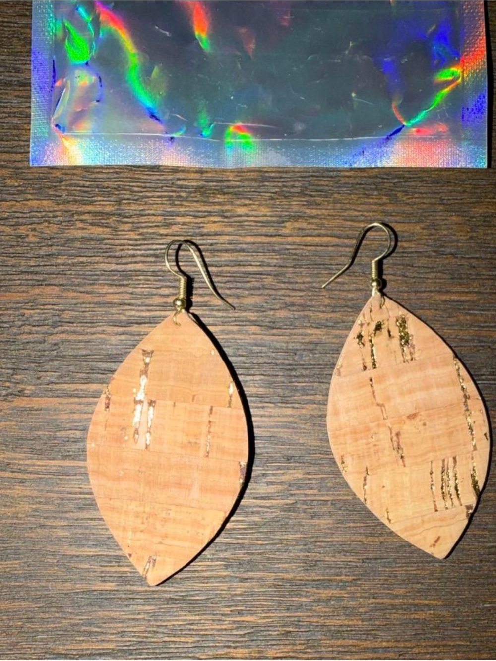 Natural Cork Teardrop Earrings with Gold Accent - Women Jewelry nwot